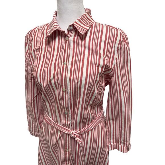 H&M Red & White Striped Shirt Long Sleeve Button Up Midi Dress Size 6 - Picture 2 of 8